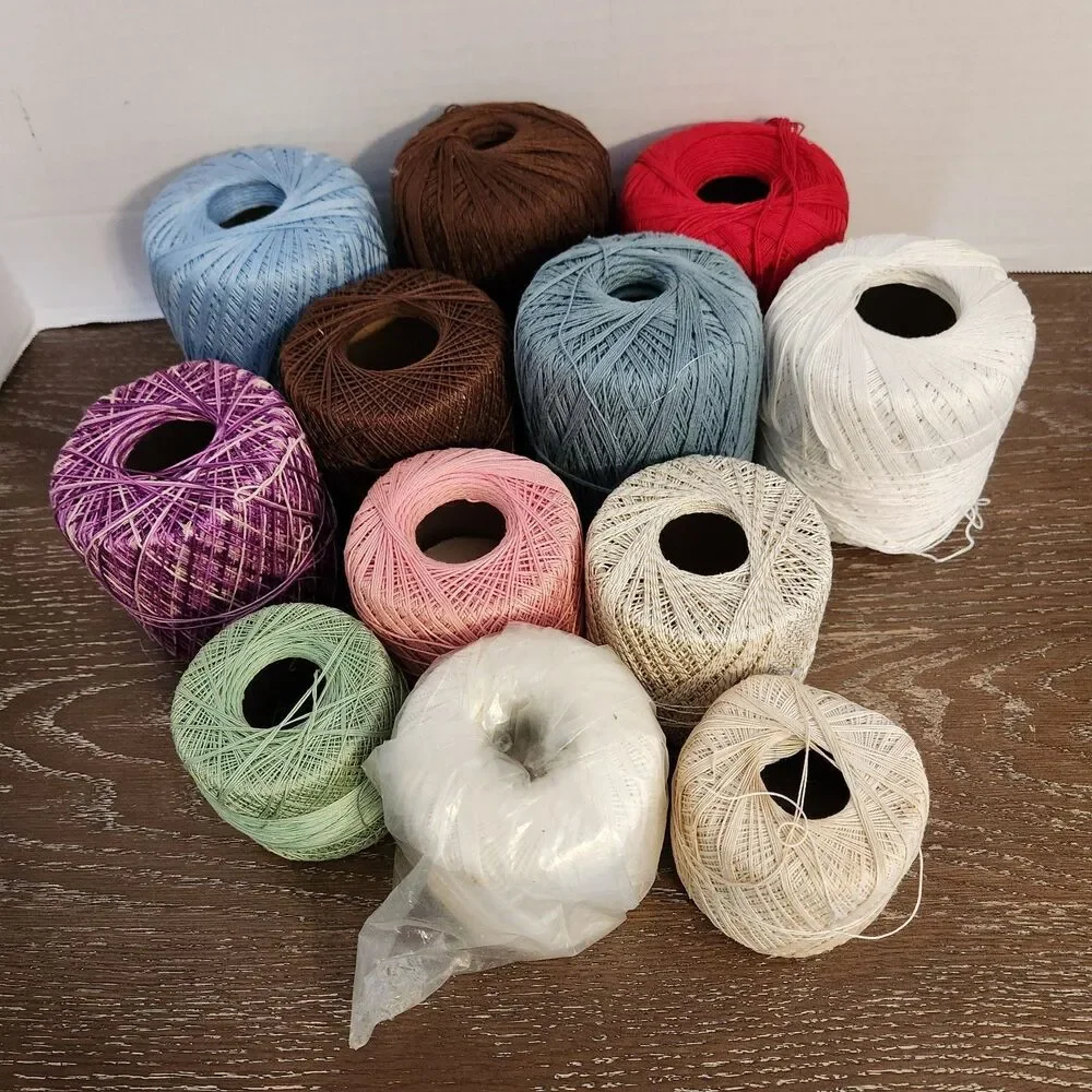 Vintage Mixed of 12 Crochet Thread Remnant Spools by Lily, JP Coats, Etc.
